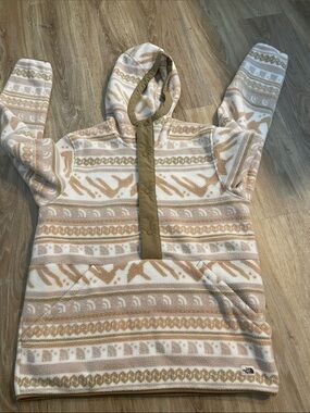 The North Face Beige White Patterned Fleece Hoodie